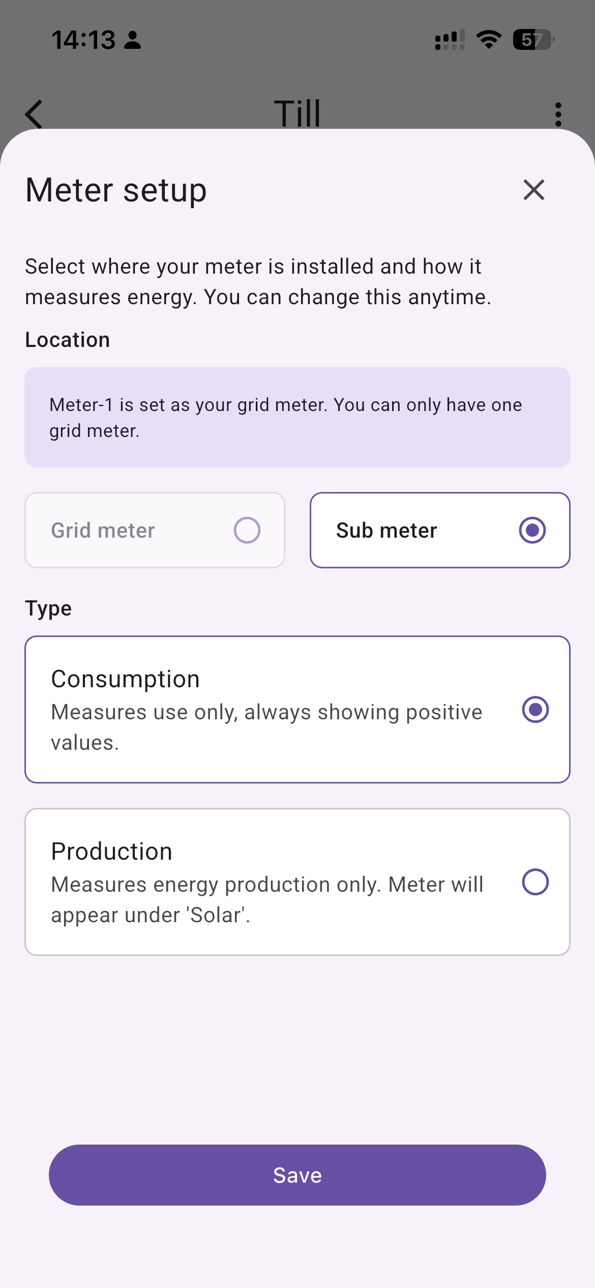 Sub meter with consumption type